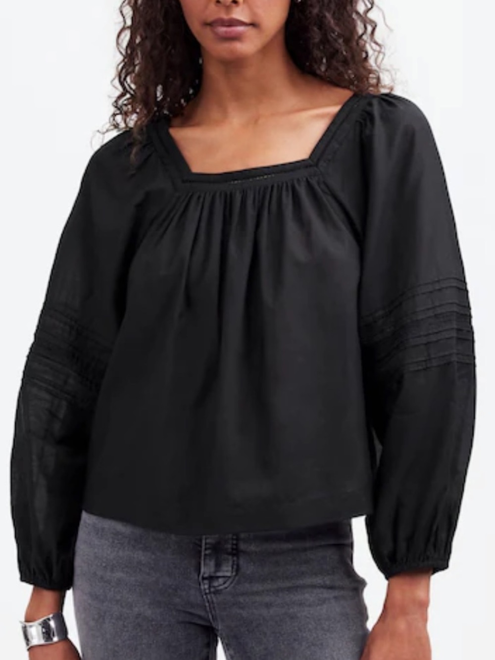 NWT Madewell Black Square-Neck Long-Sleeve Top